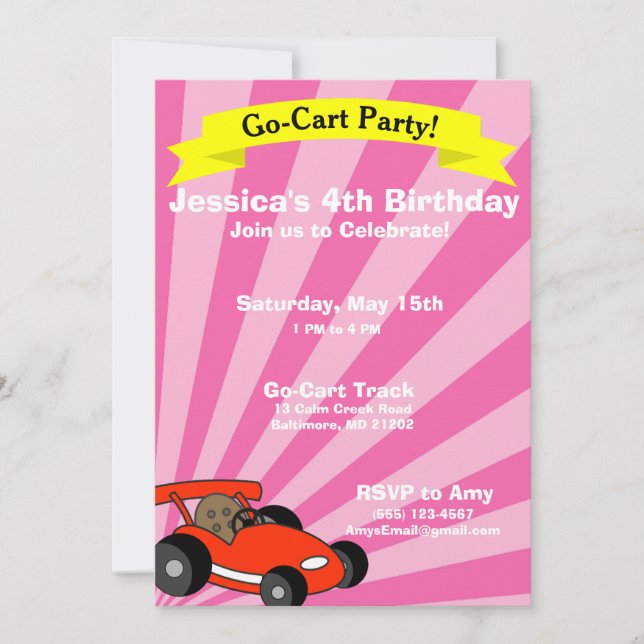 Go-Cart Birthday Party Theme Invitation (Front)