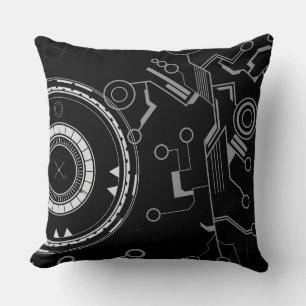 GO DIGITAL Grey on Black Modern Retro Throw Pillow