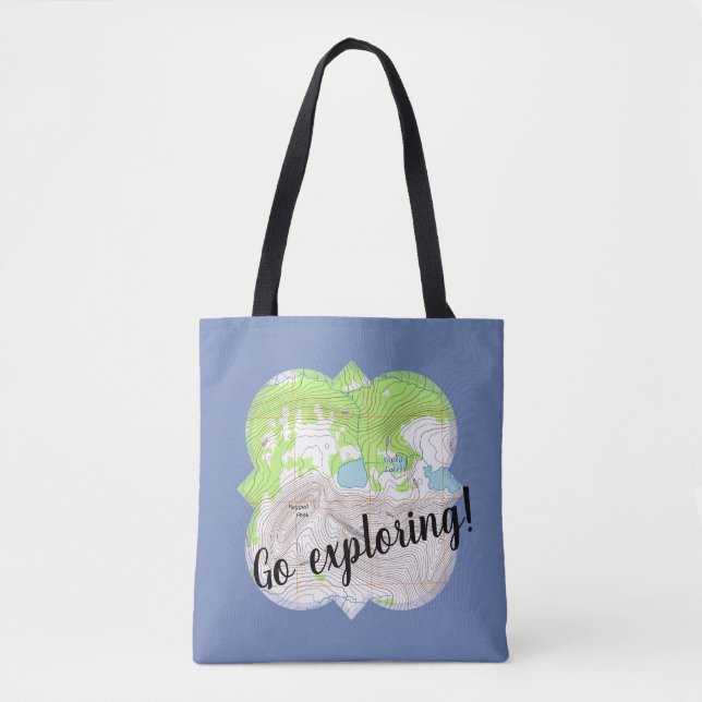 "Go Exploring" Topographic Map Quatrefoil Tote Bag (Front)