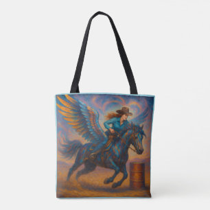 Go Fast! Barrel Racer And Winged Horse Tote Bag