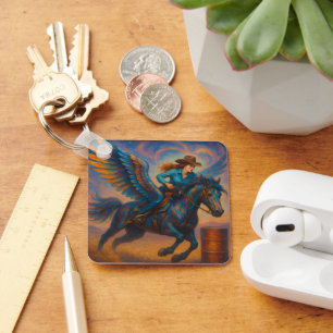 Go Fast! Barrel Racer With Winged Horse Key Ring