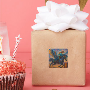Go Fast! Barrel Racer With Winged Horse Square Sticker