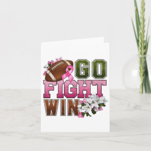 Go Fight Win Footbyll Pink Ribbon Breast Cancer Aw Card