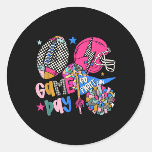 Go Fight Win Touchdown American Football Game Day  Classic Round Sticker
