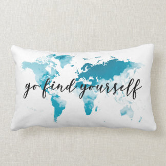 go find yourself quote with world map for travel lumbar cushion