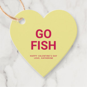 Go fish funny cute yellow heart Valentine's Day Favour Tags