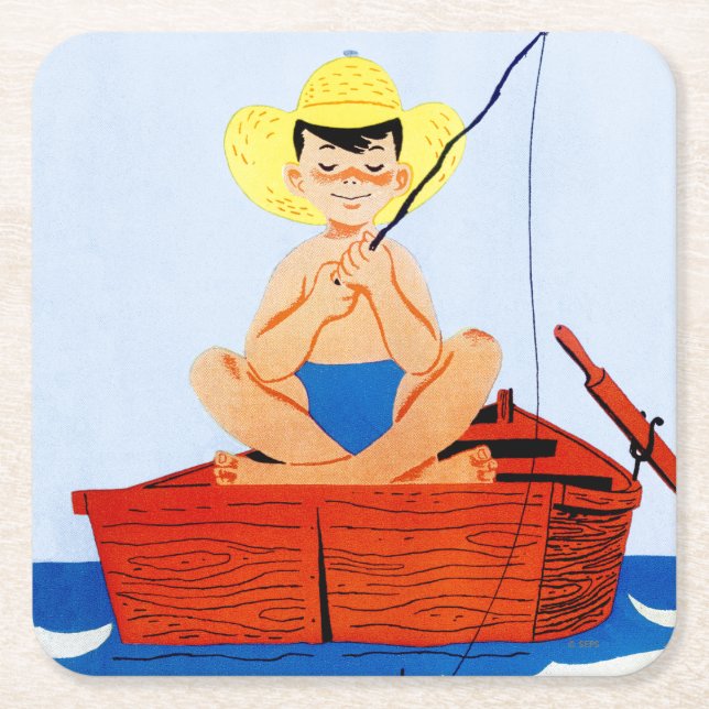 Go Fish Square Paper Coaster (Front)