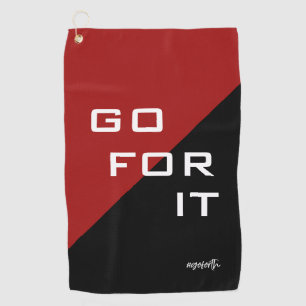 Go For It Red and Black Modern Geometric Golf Towel