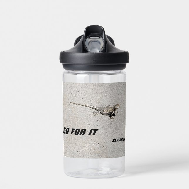 Go For It Saying | Lizard on Sidewalk Photo Water Bottle (Front)