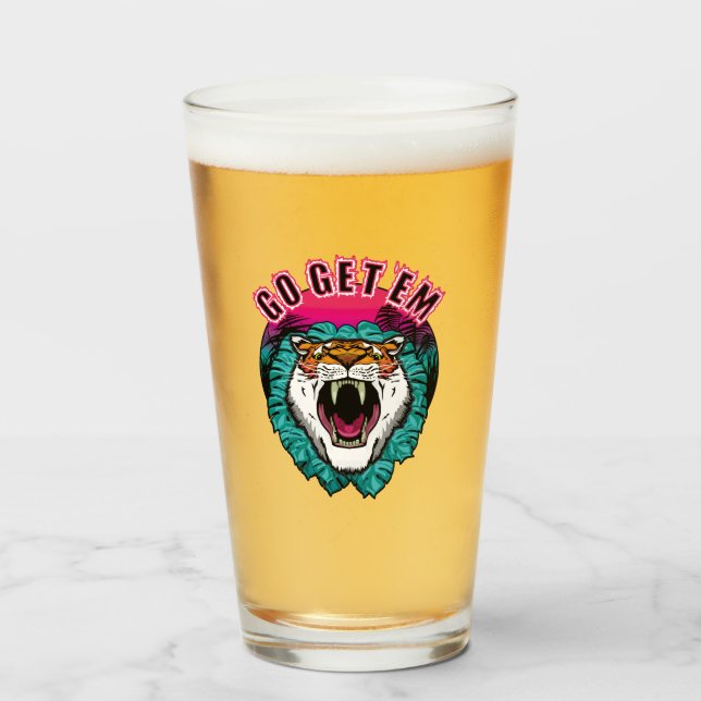 Go get 'em - Tiger Face Graphic Design Glass (Front Filled)