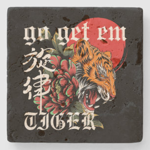 Go Get Em Tiger Japanese Tiger Motivational Gift Stone Coaster