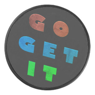 Go get it logo coloured design hockey puck
