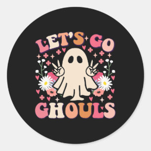 Go Ghouls Retro Floral Ghost Groovy Halloween Classic Round Sticker