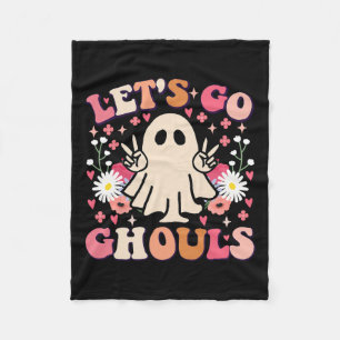 Go Ghouls Retro Floral Ghost Groovy Halloween  Fleece Blanket