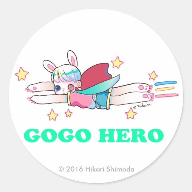 Go Go Hero Classic Round Sticker, Glossy Sticker (Front)