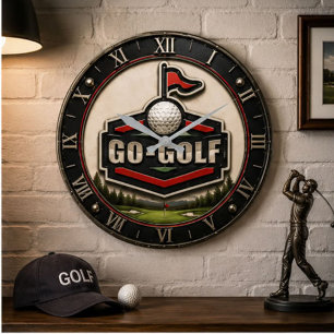 Go Golf  Modern Golfer Gift Large Clock
