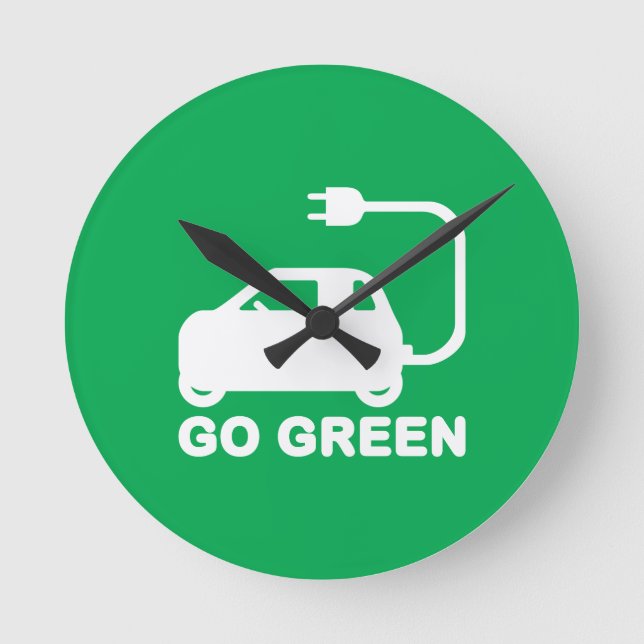 Go Green ~ Drive Electric Cars Round Clock (Front)