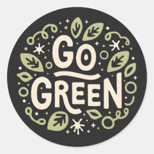 Go green eco friendly aesthetic classic round sticker