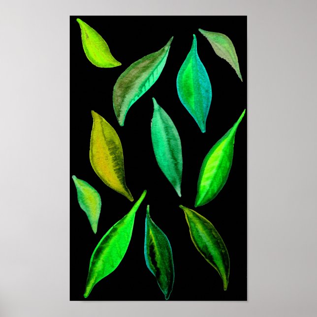 Go Green eco leaves watercolor illustration Poster (Front)