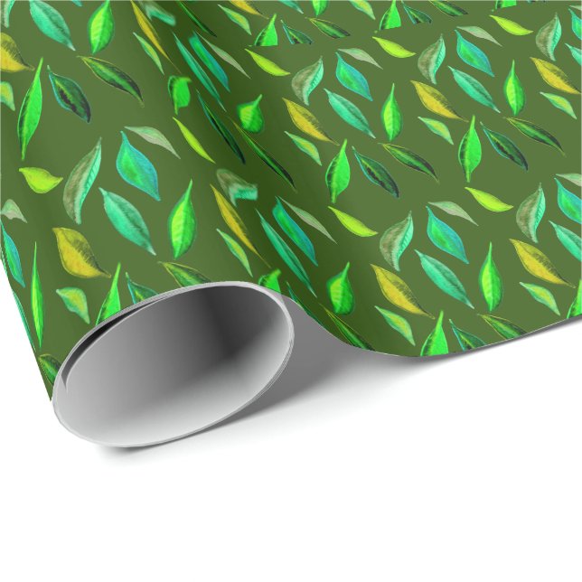 Go Green eco leaves watercolor illustration Wrapping Paper (Roll Corner)