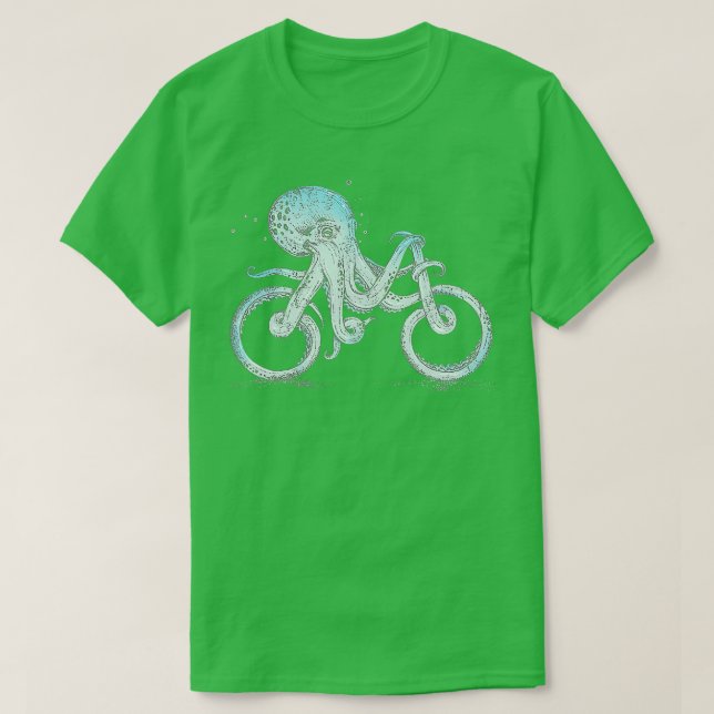 Go green, go bike, go for bike paths octopus funny T-Shirt (Design Front)