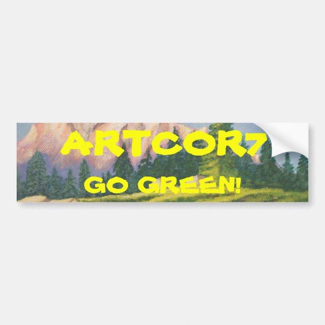 Go Green Pink Mountain Painting Bumper Sticker (Front)