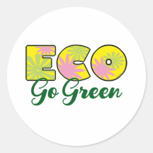 Go Green Retro Eco Design Classic Round Sticker
