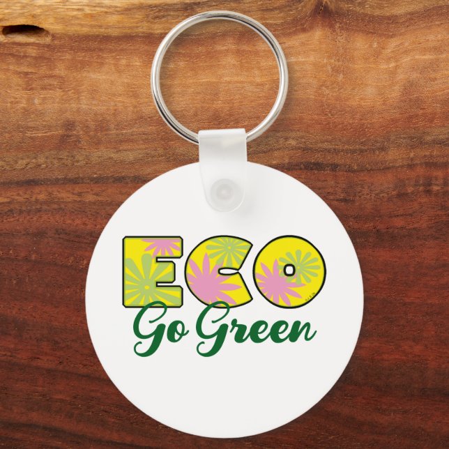 Go Green Retro Eco Design Key Ring (Front)