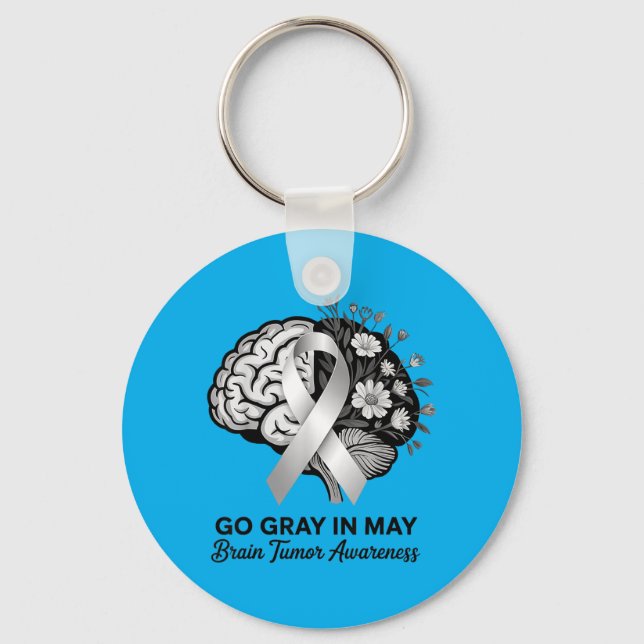 Go Grey In May Brain Tumour Awareness Strong Key Ring (Front)