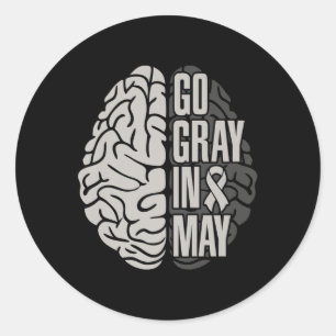 Go Grey In May Ribbon Brain Tumour Awareness Gliob Classic Round Sticker