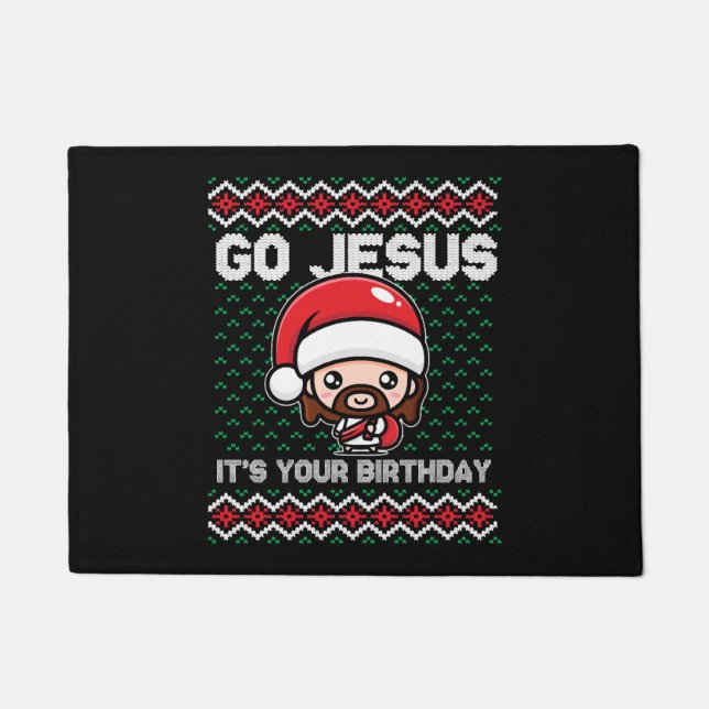 Go Jesus Birthday Team Jesus Christmas Funny Doormat (Front)