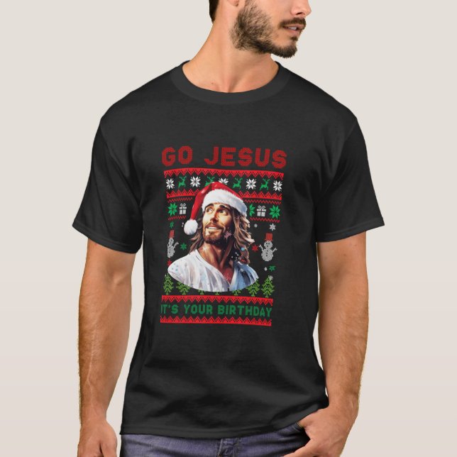 Go Jesus It s Your Birthday Dabbing Ugly Christmas T-Shirt (Front)