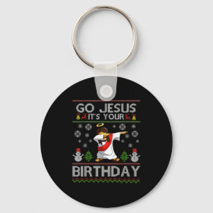 Go Jesus It's Your Birthday Dabbing Christmas Ugly Key Ring