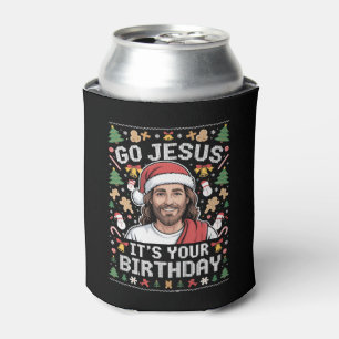 Go Jesus It's Your Birthday Ugly Christmas Sweater Can Cooler