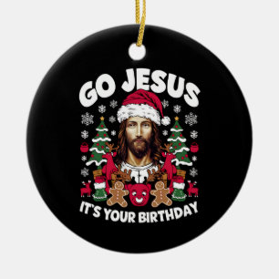 Go Jesus It's Your Birthday Ugly Christmas Sweater Ceramic Tree Decoration
