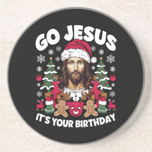 Go Jesus It's Your Birthday Ugly Christmas Sweater Coaster