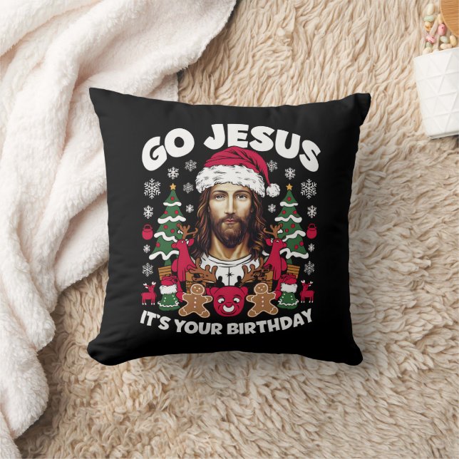 Go Jesus It's Your Birthday Ugly Christmas Sweater Cushion (Blanket)