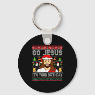 Go Jesus It's Your Birthday Ugly Christmas Sweater Key Ring