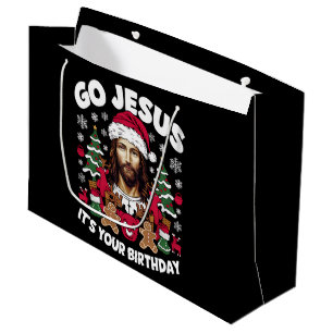 Go Jesus It's Your Birthday Ugly Christmas Sweater Large Gift Bag