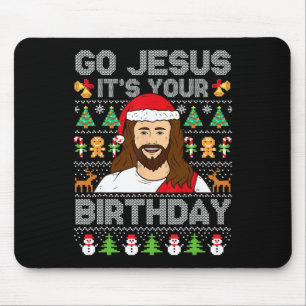 Go Jesus It's Your Birthday Ugly Christmas Sweater Mouse Pad