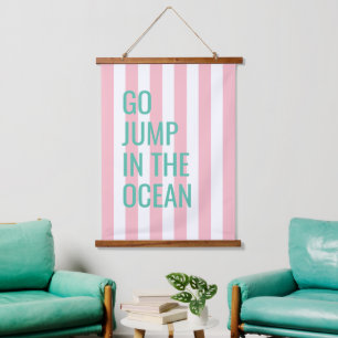 Go Jump In The Ocean Pink Cabana Stripe Hanging Tapestry