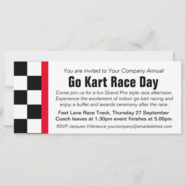 Go kart race day corporate group event invitation (Front)