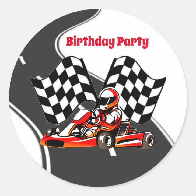 Go Kart Racing Boy Birthday Party Classic Round Sticker (Front)
