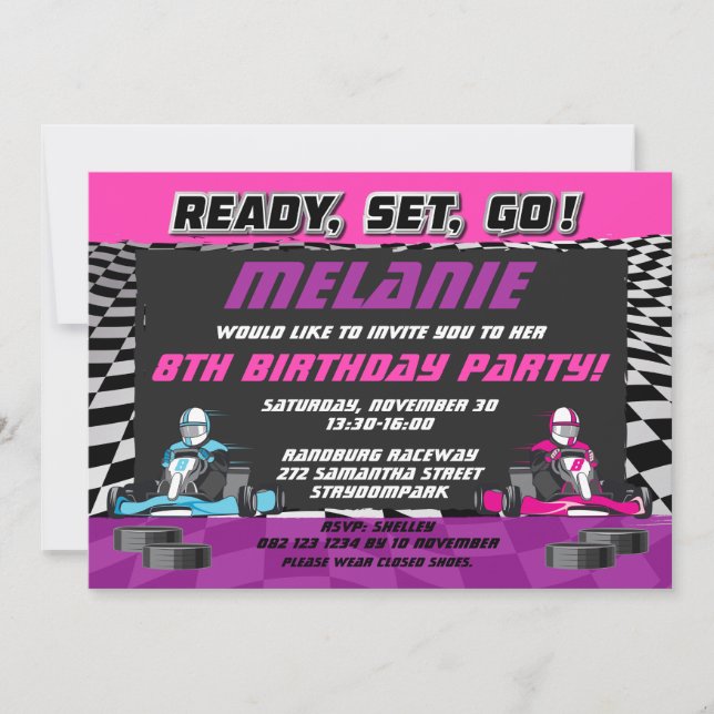 Go Kart Racing Car Birthday Party Invitation (Front)