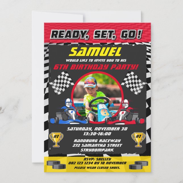 Go Kart Racing Car Boy / Girl Photo Birthday Party Invitation (Front)