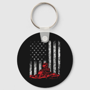 Go Kart Racing - Go Karting Usa American Flag Race Key Ring