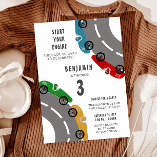 Go Kart Racing Red Black 6th Birthday Invitation