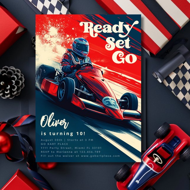 Go Karting Go Kart Racing Car Boy Birthday Party Invitation (Go Kart Karting Racing Birthday Invitation)