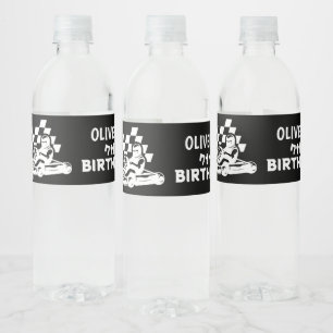 Go karting, racing car boy birthday water bottle label