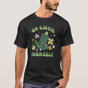 Go Luck Yourself Groovy Hat Shamrock Lucky Clover T-Shirt